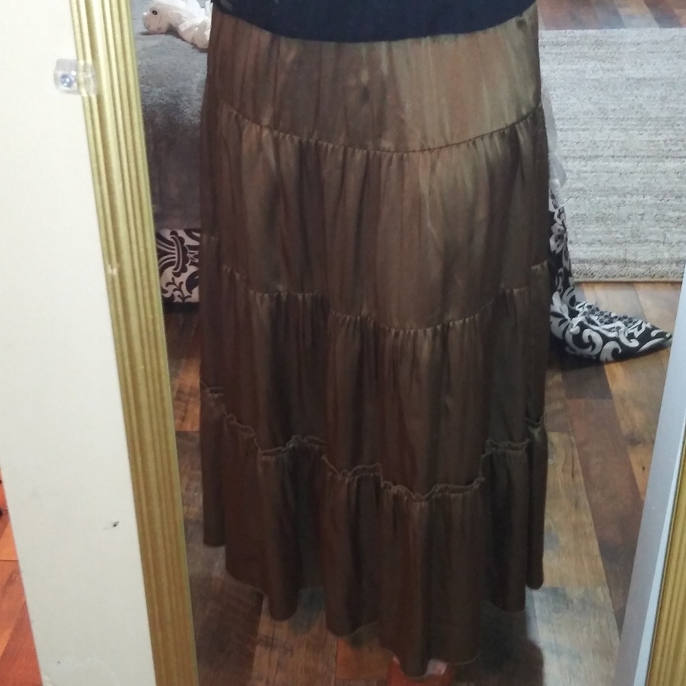 TO THE MAX! *RARE* SILK TIERED BROWN MAXI SKIRT - Picture 4 of 8